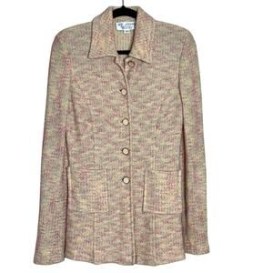 ST. JOHN Evening By Marie Gray Santana Knit Blazer Jacket Cream Pink Size 8